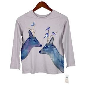 New Tea Collection Darling Deers Top Long Sleeve Shirt Cotton Purple Girls 12